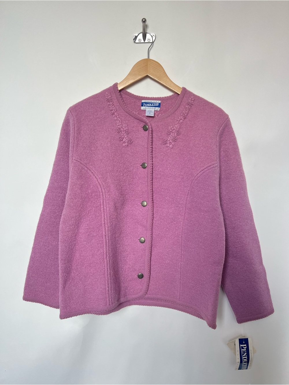 Vtg NWT Pendleton Pink Virgin Wool Embroidered Cardigan Sweater Jacket M